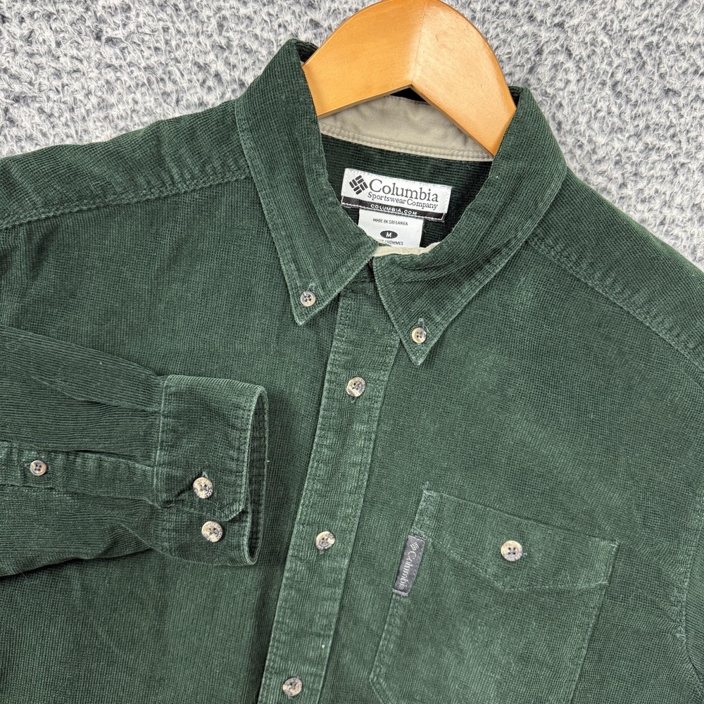Columbia Shirt Mens Medium Green Corduroy Button Down Long Sleeve Casual